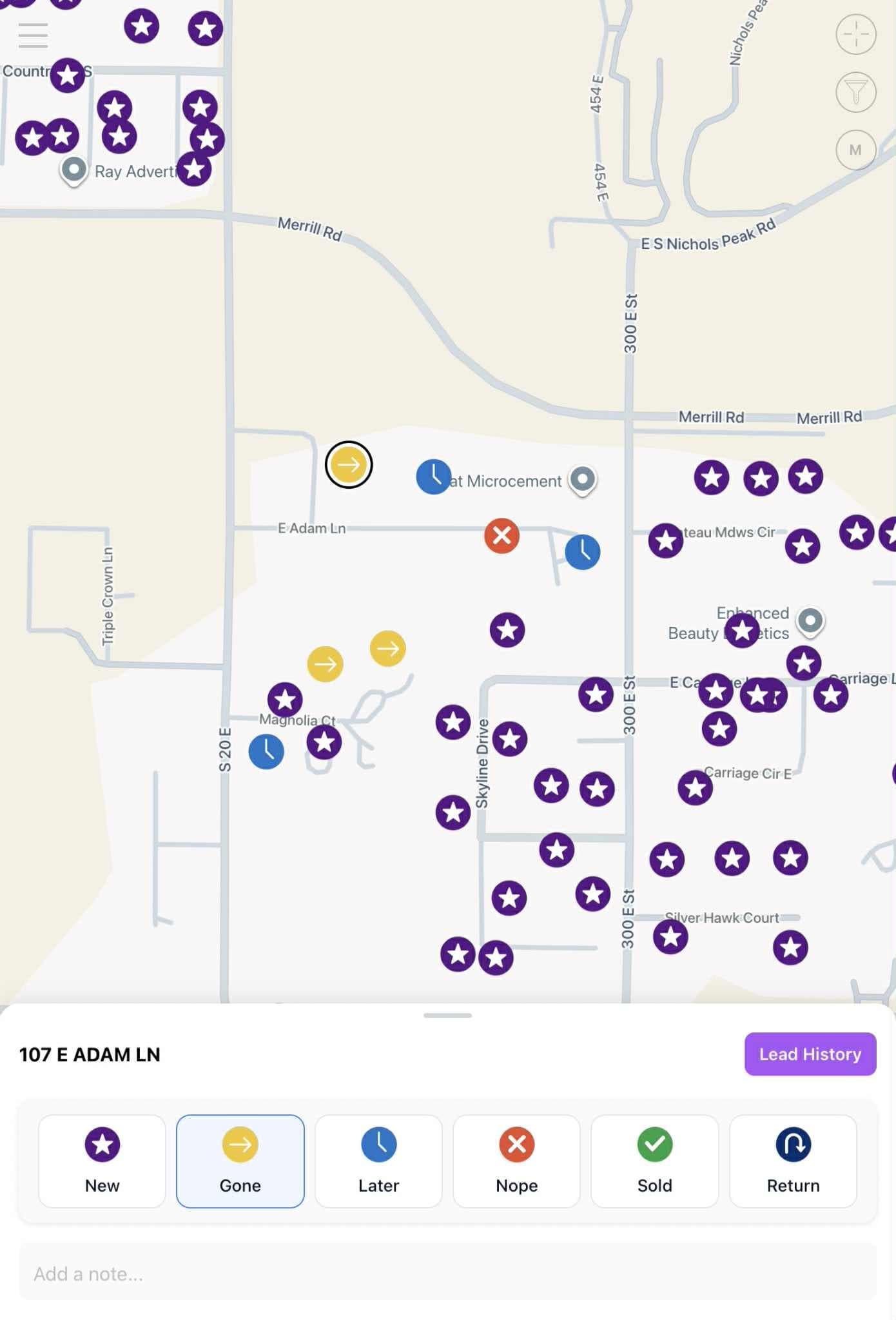 Optic D2D mobile application showing field sales tools